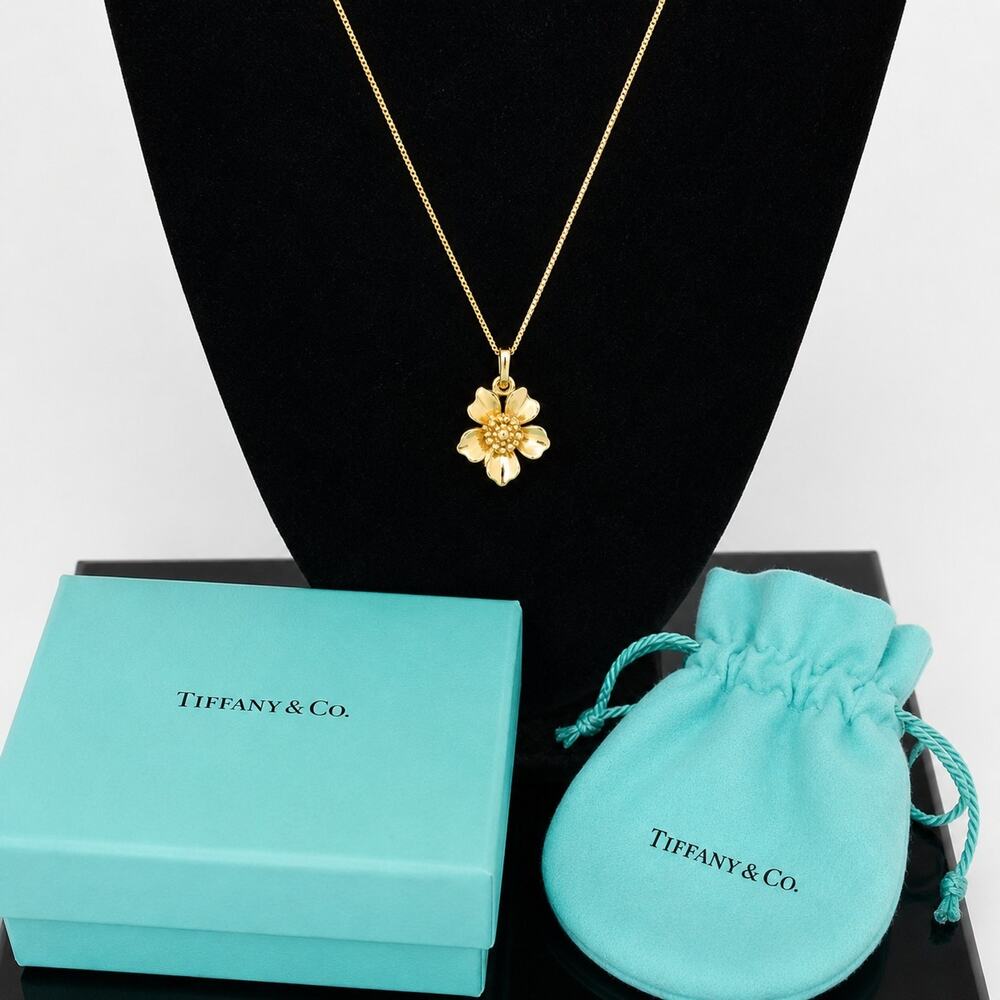 Tiffany & Co. 18K Gold Dogwood Flower Necklace 16" Retired Authenticated